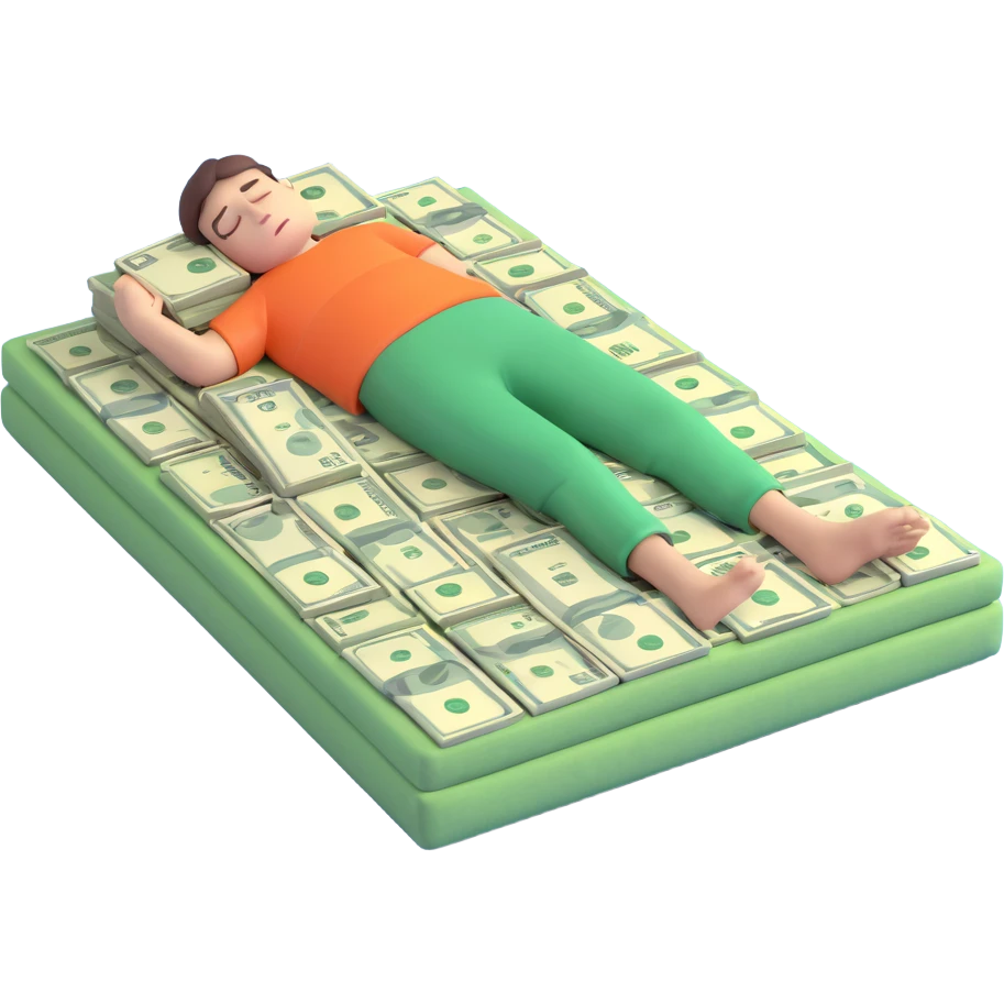 happy person napping on mattress of money emoji