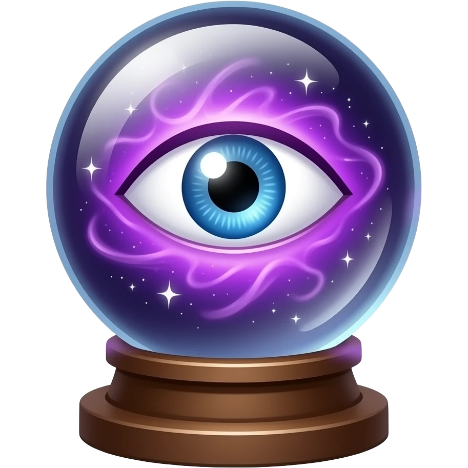 Crystal all-seeing ball on a stand (inside a purple nebula and an all-seeing eye) with sparkles  white light (outside on the edges) emoji