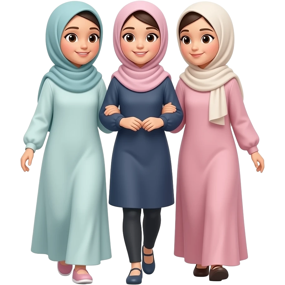girls with hijab standing toggetter and walking emoji