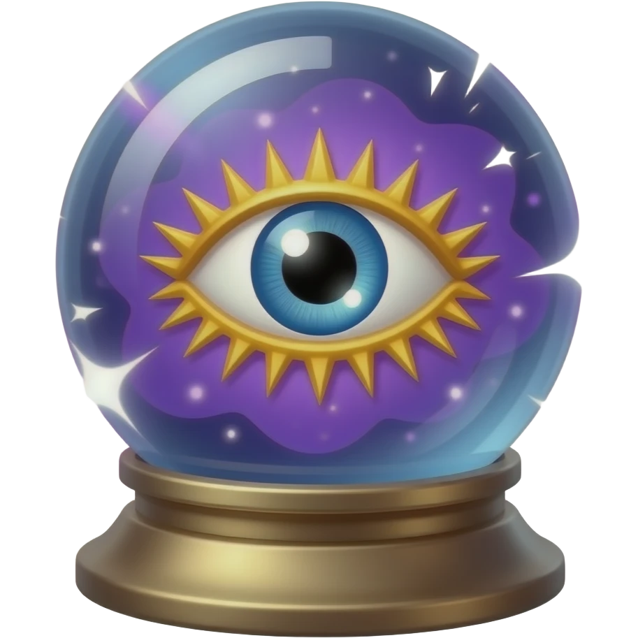 Crystal all-seeing ball on a stand (inside a purple nebula and an all-seeing eye with golden eyelashes) with white sparks (outside the edges) emoji