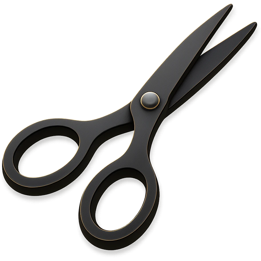 a gold scissors in 3D black style emoji
