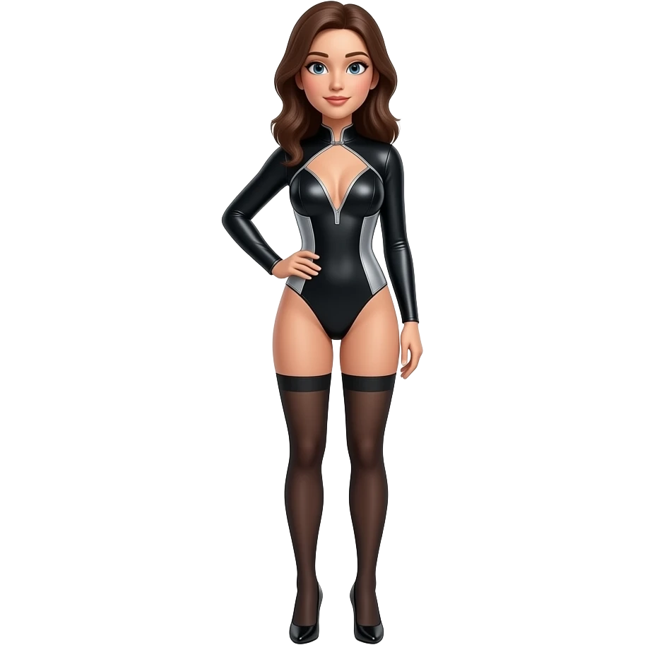 A woman in long sleeve bodysuit and high heels emoji