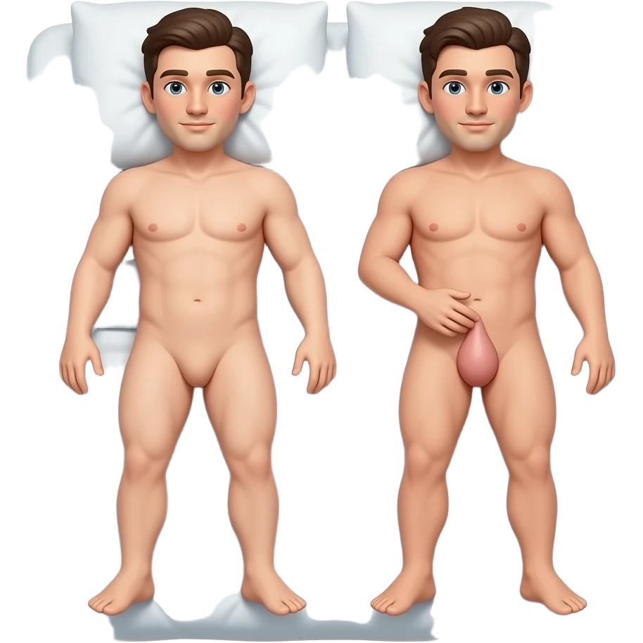 2 mans naked making sex bed Lying down pênis On the other . emoji