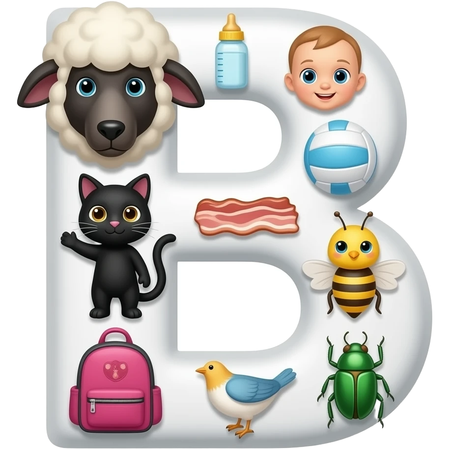 Letter b🅱️🐑👶🍼🔙🐈‍⬛🎒🥓🏐🐻🐦🐝🪲 emoji