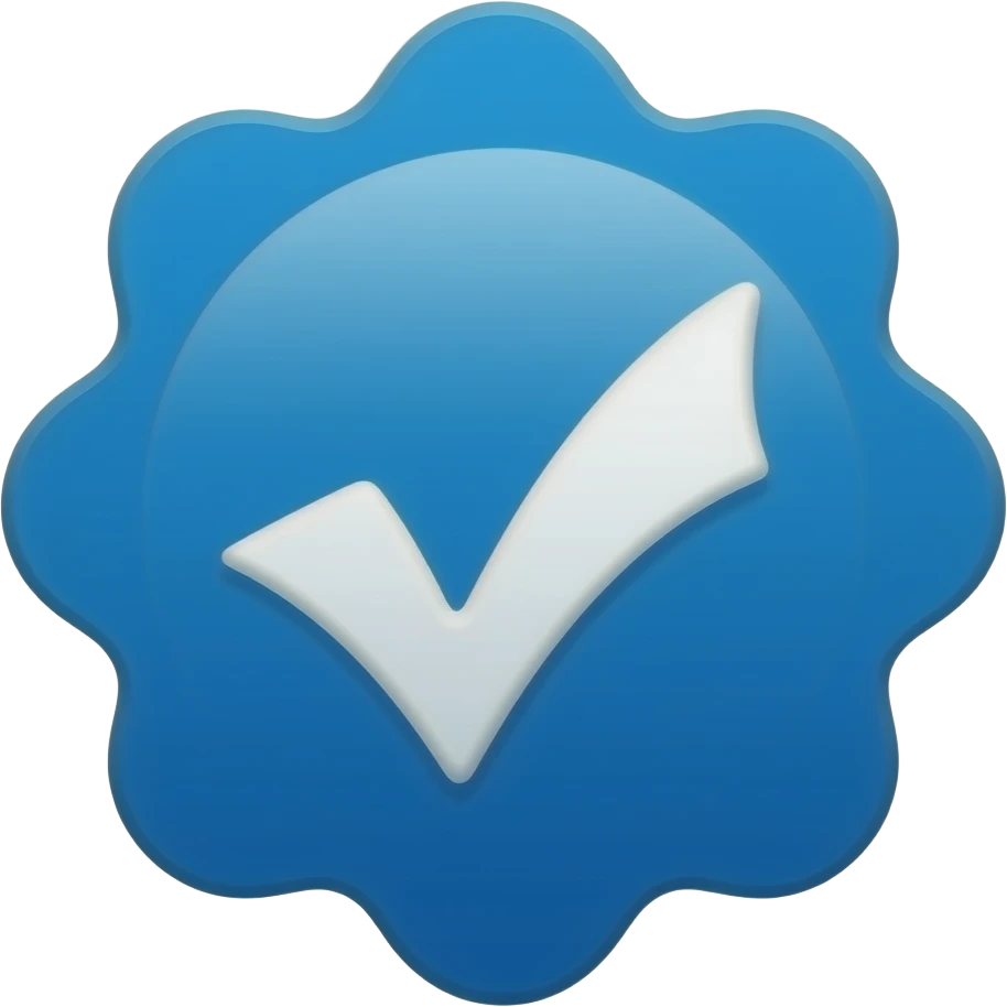 Vibrant blue scalloped badge icon featuring a thick, white rounded checkmark in the center, set against a clean, flat, minimalist background for a professional look. emoji
