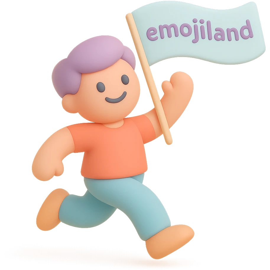 happy runner waving a flag that says 'emojiland' emoji