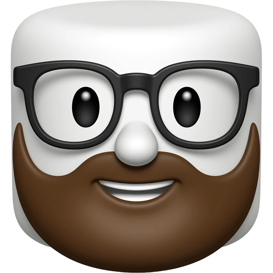 Generate an emoji of a marshmallow with glasses and a brown beard the image must have a transparent background emoji