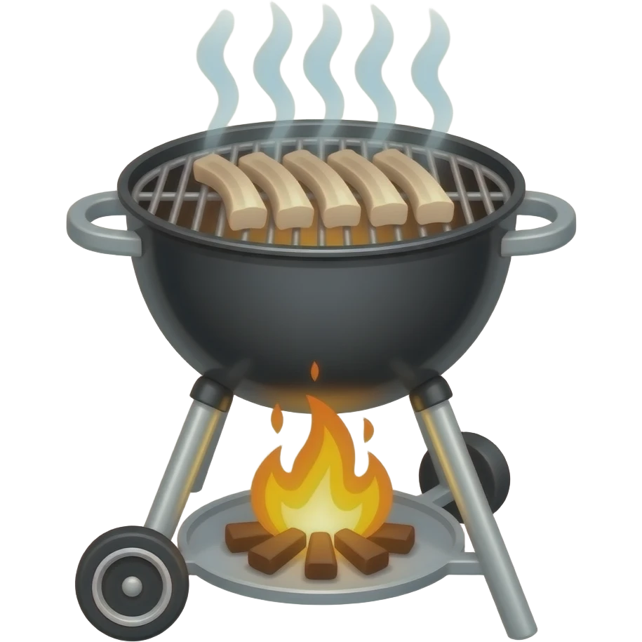 Ribs smoking on a standing weber grill with fire emoji