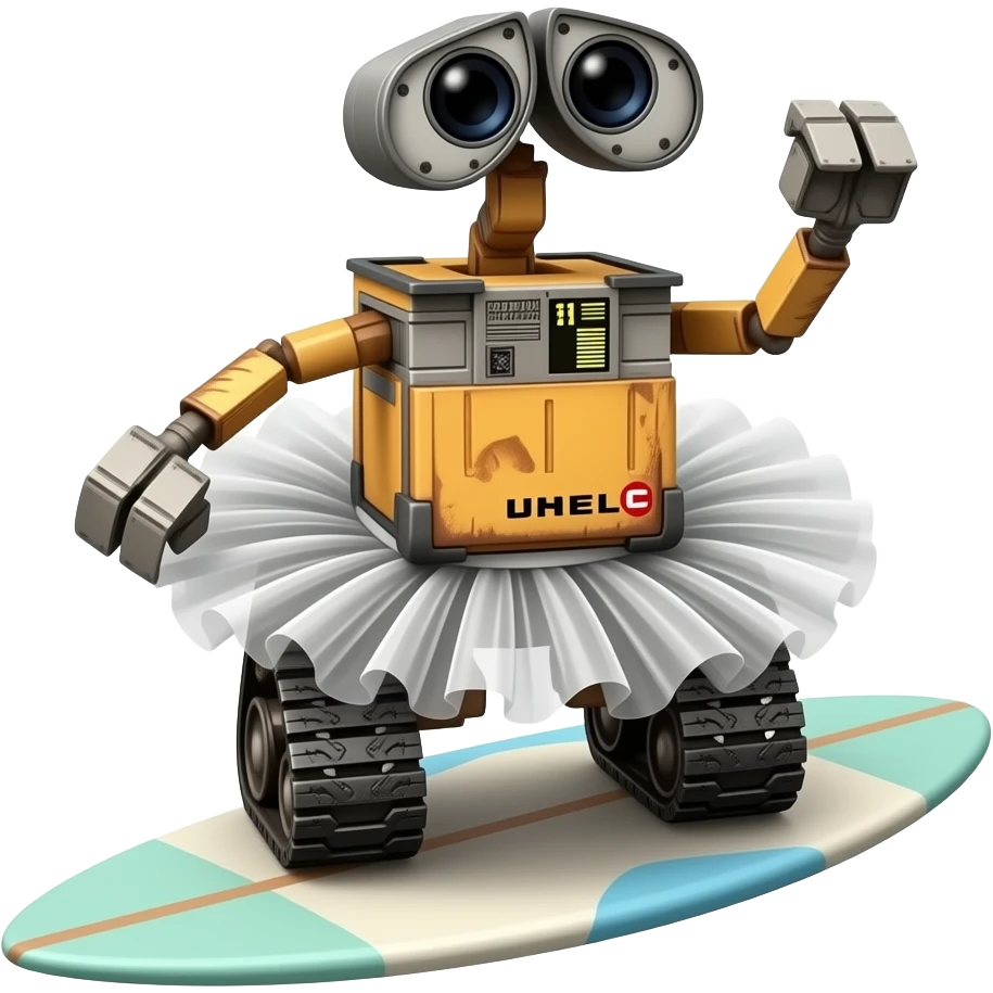 wall-e wearing a tutu on a surfboard emoji