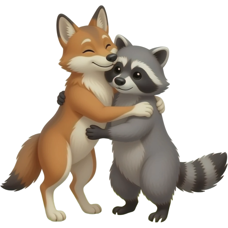 coyot and racoon hug eachother emoji
