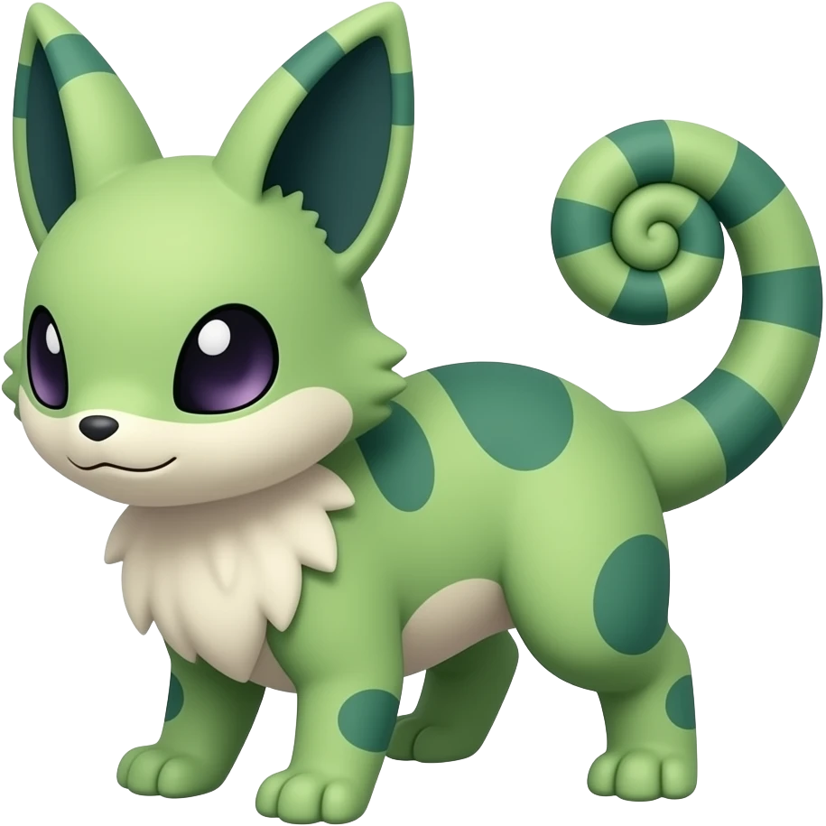 Furret-Amaura-Shaymin-Rattata-Aurorus-Vaporeon-Litten-hybrid with a chameleon tail emoji