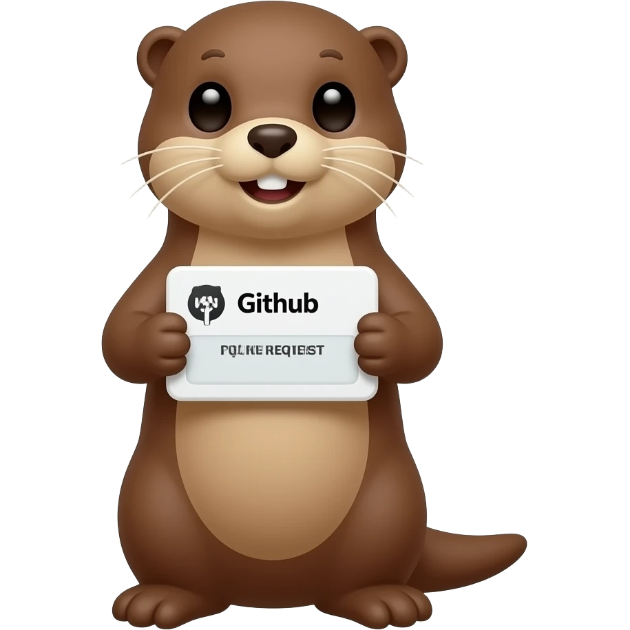 an otter holding a github pull request emoji