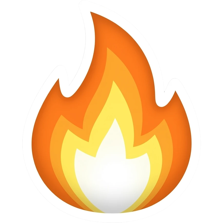 Simple and minimalistic sticker of fire, white outline emoji