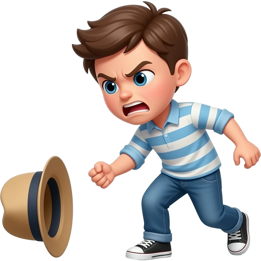 Enfant garçon lance son chapeau par terre, fâché, en criant. Comportement inadéquat emoji