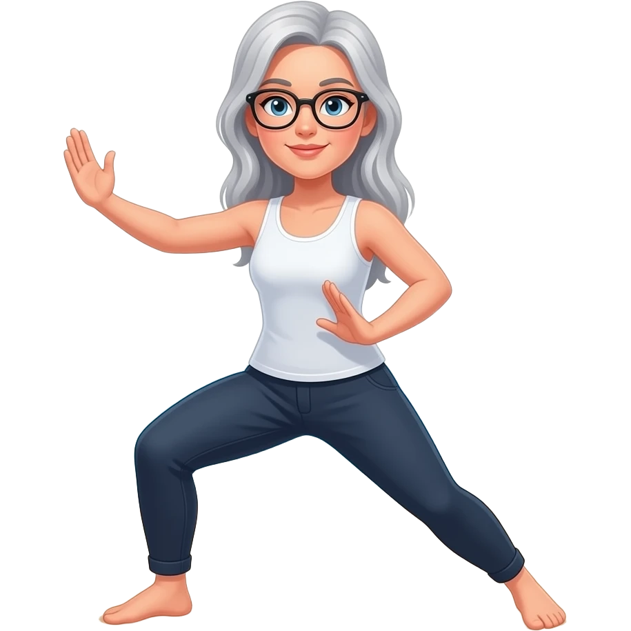 Women Taichi glasses medium long light gray hair on the beach emoji