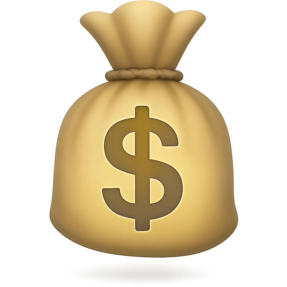 {
  "title": "3D Skeuomorphic Emoji Icon Schema",
  "type": "object",
  "properties": {
    "object": {
      "type": "string",
      "description": "Name of the object to be represented (e.g., 'money bag', 'camera', 'pizza')."
    },
    "style": {
      "type": "string",
      "enum": ["3D skeuomorphic emoji"],
      "description": "Visual style to be used for rendering."
    },
    "materials": {
      "type": "object",
      "properties": {
        "base": {
          "type": "string",
          "description": "Primary material texture, e.g., 'smooth cloth', 'metallic', 'plastic'."
        },
        "details": {
          "type": "array",
          "items": { "type": "string" },
          "description": "Secondary materials or embellishments (e.g., rope, buttons, stitching)."
        }
      }
    },
    "colors": {
      "type": "object",
      "properties": {
        "baseColor": {
          "type": "string",
          "description": "Main color of the object (e.g., '#F5DEB3' for a beige sack)."
        },
        "accentColors": {
          "type": "array",
          "items": { "type": "string" },
          "description": "Accent or highlight colors (e.g., yellow for dollar sign)."
        }
      }
    },
    "lighting": {
      "type": "object",
      "properties": {
        "type": {
          "type": "string",
          "enum": ["soft", "ambient", "studio"],
          "description": "Lighting type used to shade and define volume."
        },
        "shadows": {
          "type": "boolean",
          "description": "Indicates if soft drop shadows are used."
        }
      }
    },
    "geometry": {
      "type": "object",
      "properties": {
        "dimensionality": {
          "type": "string",
          "enum": ["3D"],
          "description": "Indicates that object is rendered in 3D."
        },
        "roundedEdges": {
          "type": "boolean",
          "description": "Indicates if object has smooth, rounded edges."
        }
      }
    },
    "expression": {
      "type": "string",
      "enum": ["playful", "realistic", "friendly"],
      "description": "Overall emotional tone of the icon."
    },
    "background": {
      "type": "string",
      "enum": ["transparent", "white", "gradient"],
      "description": "Background type for the rendered emoji."
    }
  },
  "required": ["object", "style", "materials", "colors", "lighting", "geometry", "expression", "background"]
}

money bag emoji