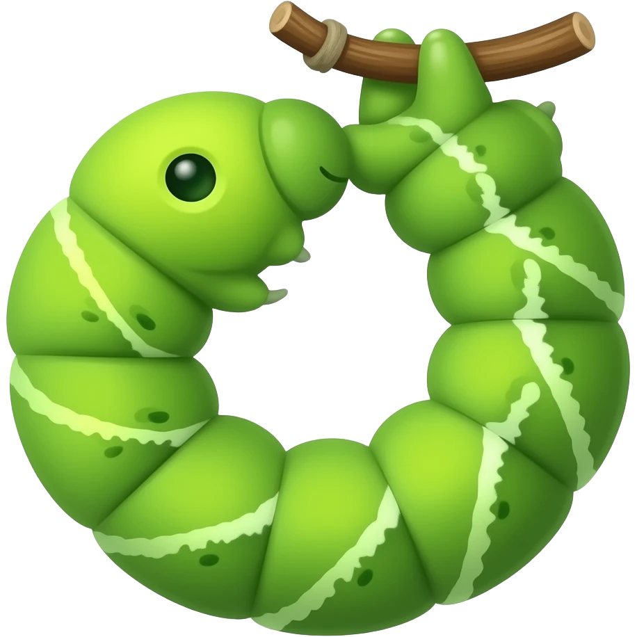 Caterpillar hanging on a branch spinning emoji