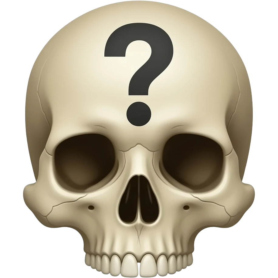 A thinking gesture of a skull head with a question mark above the head not on the skull itself emoji
