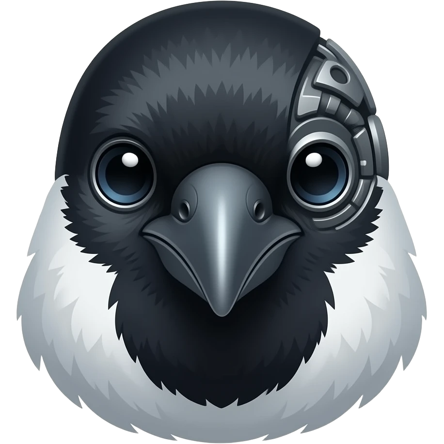 A cybernetic magpie head emoji