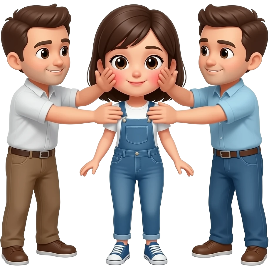 Gadis full body yang tangannya dipegangi kedua pria di kanan dan kiri lalu ditelanjangi dan pipi gadis tersebut menjadi merah. emoji