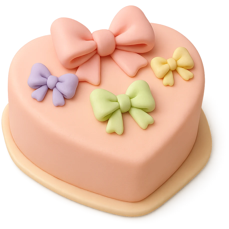 heart-shaped fondant cake with pastel fondant bows emoji