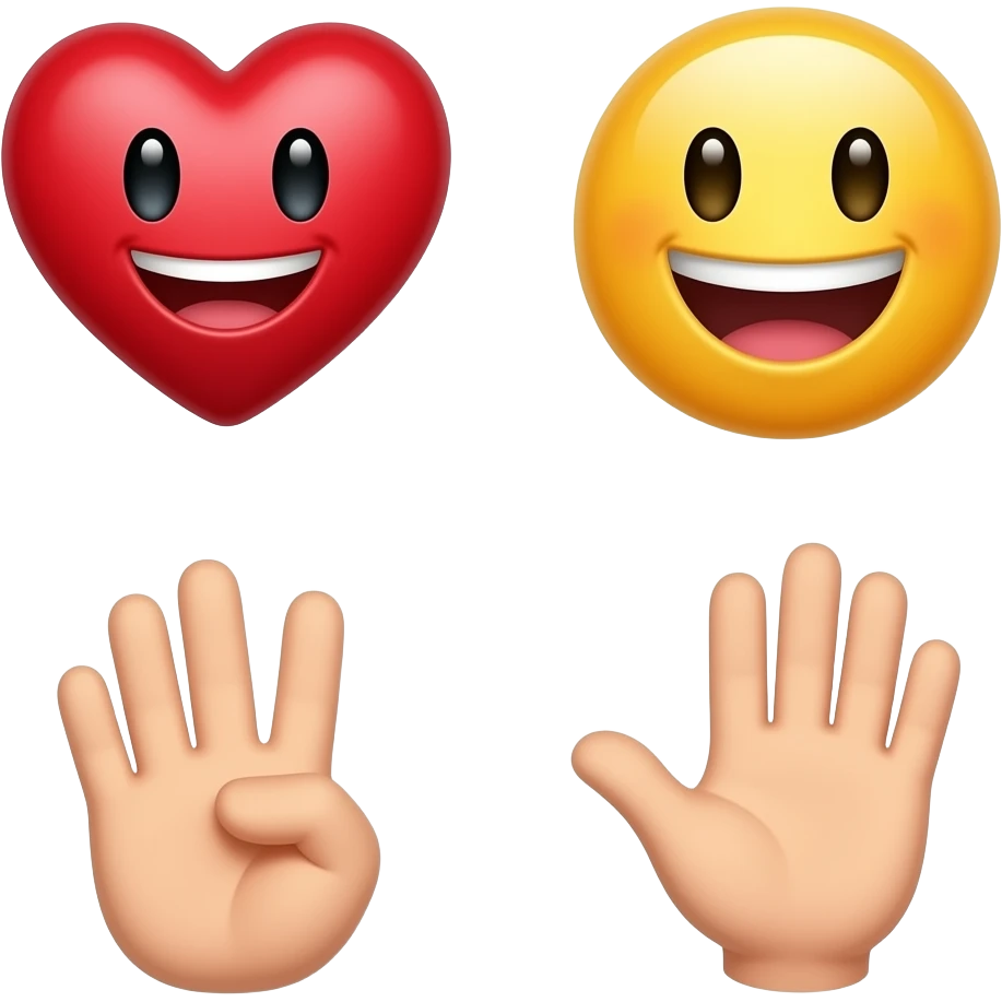 heart, smiley face and hand signal animated emoji