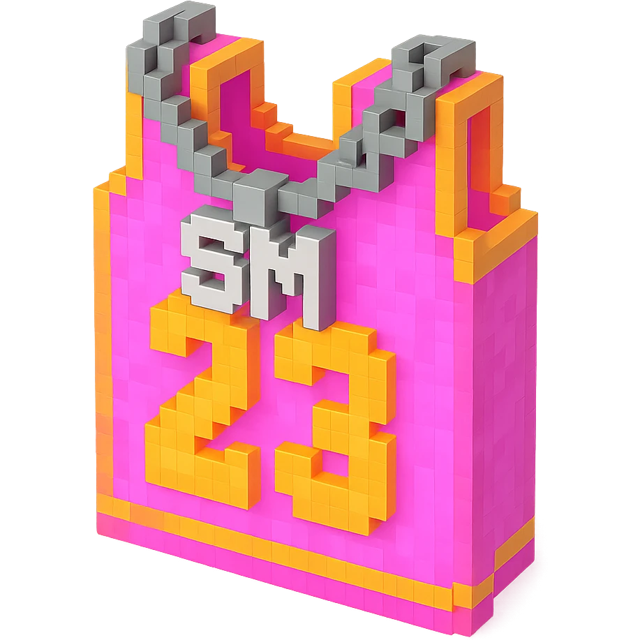 светящейся розовая баскетбольная майка с надписью "23" и серебряная цепь с надписью "SM", no background emoji