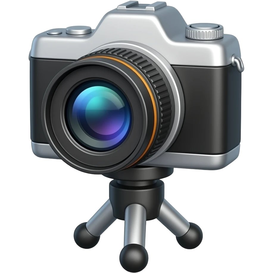 camera stand cartoon style and less detailed, black and silver but not reflective and too shinny and a camera on it emoji