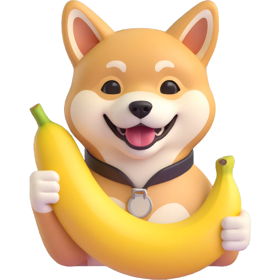 shiba inu showing thumb up and having banana emoji