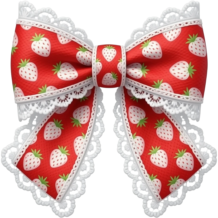 red and white with  strawberry style pattern on bow lace coquette bow emoji