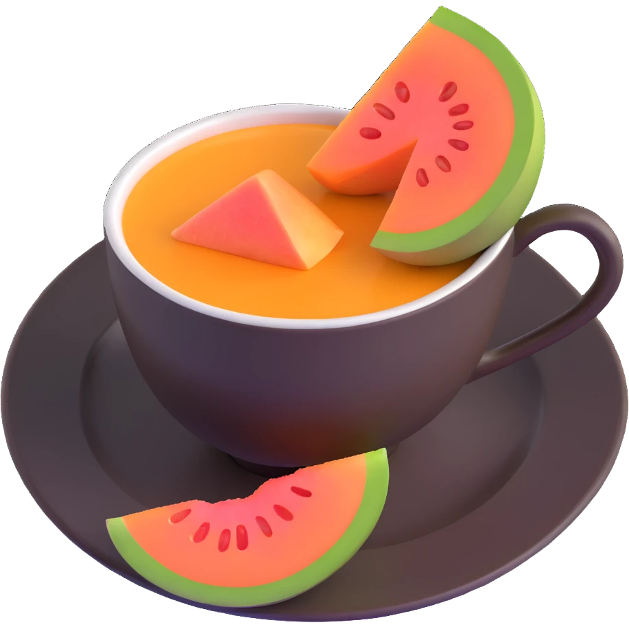 carajillo in an espresso cup with a slice of cantaloupe melon beside it emoji
