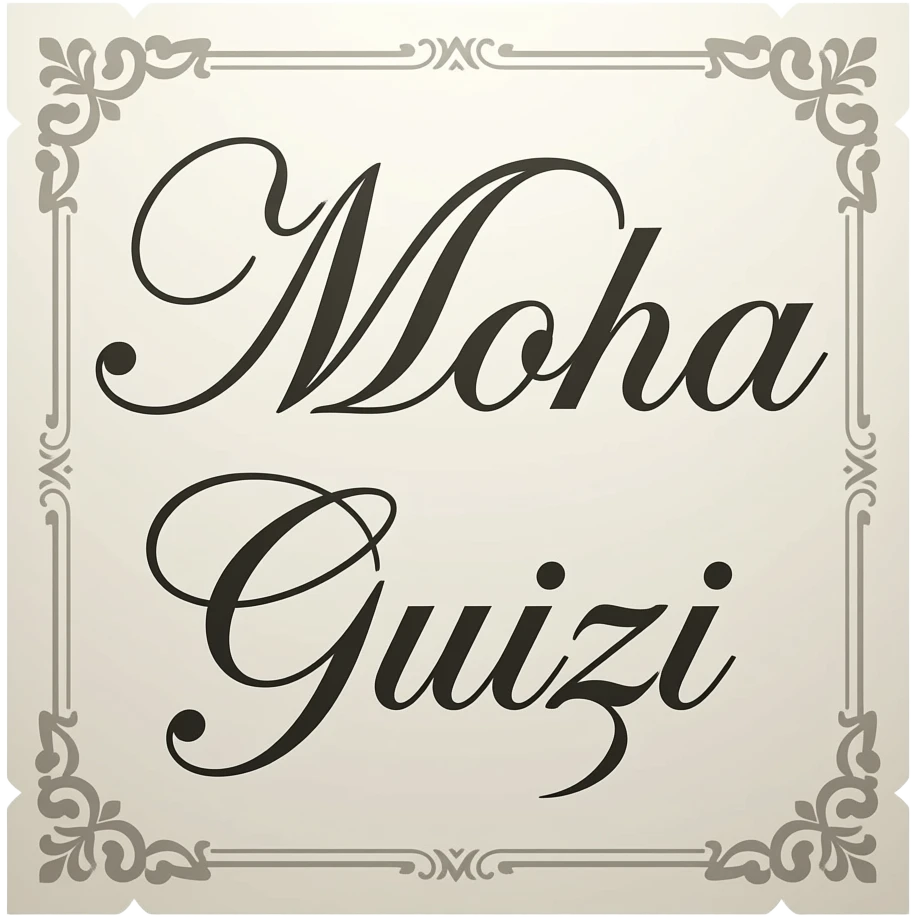 iOS-style emoji sticker of a marriage contract document, simple glossy 3D emoji style, close-up with large clear readable text showing “Moha” at the top and “Guizi” below, spelled exactly as “Guizi”, elegant decorative paper, centered, white or transparent background, minimal clean design. emoji