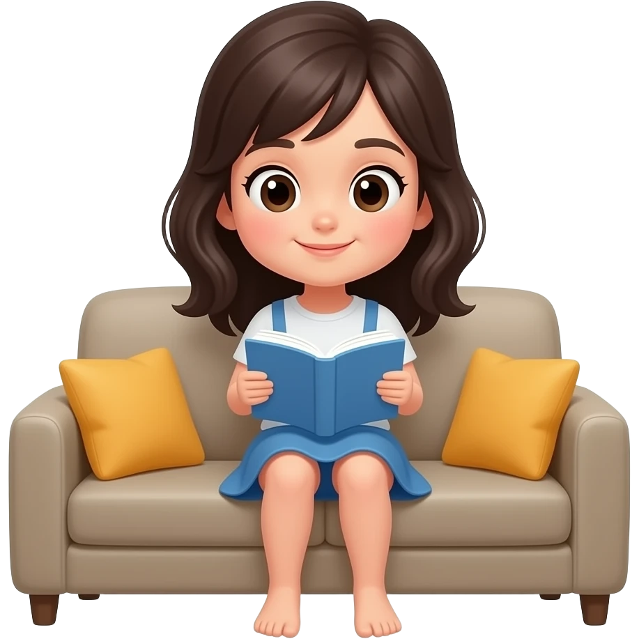 девушка с темными волосами сидит на диване и читает книги emoji