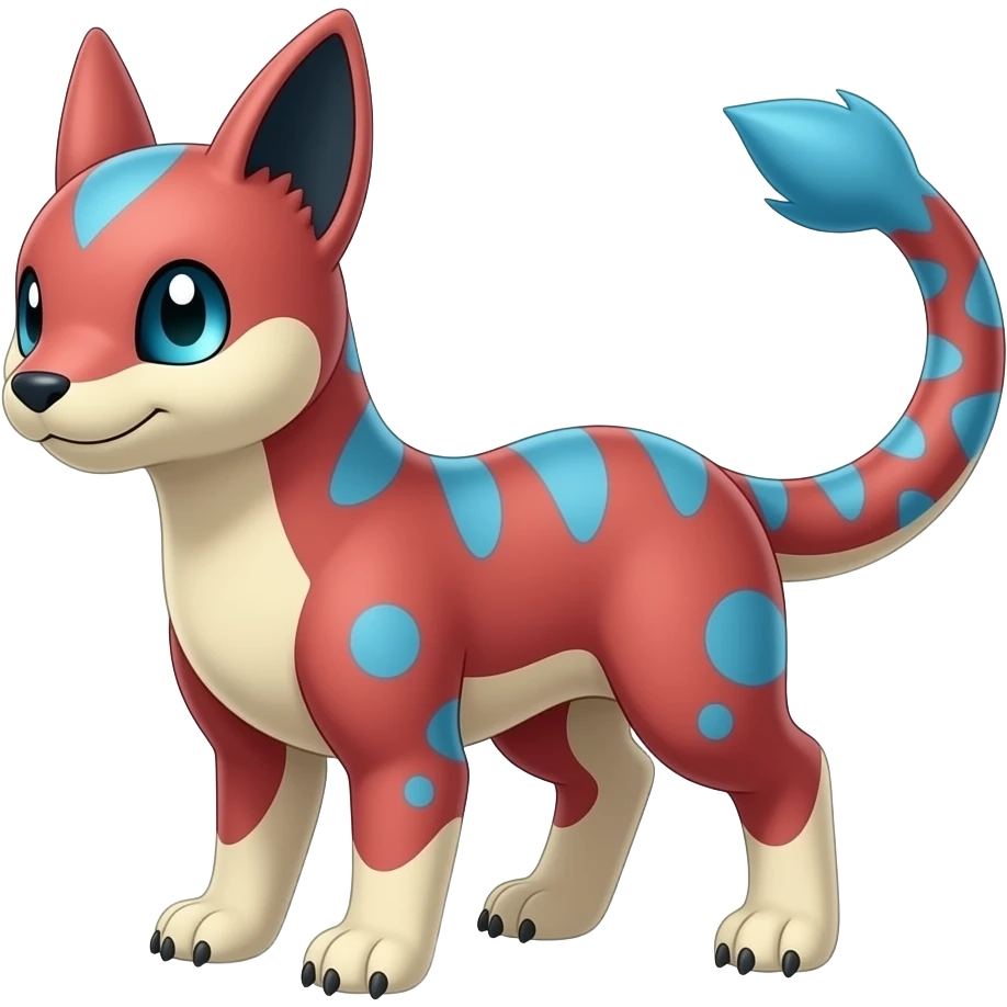 scaly tribal-patterned digitigrade quadrupedal Red and blue Vaporeon-Salandit-Toothless-hybrid emoji