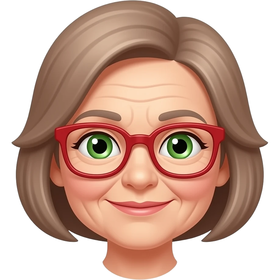 grandma with green eyes and red glasses short light brown hair emoji