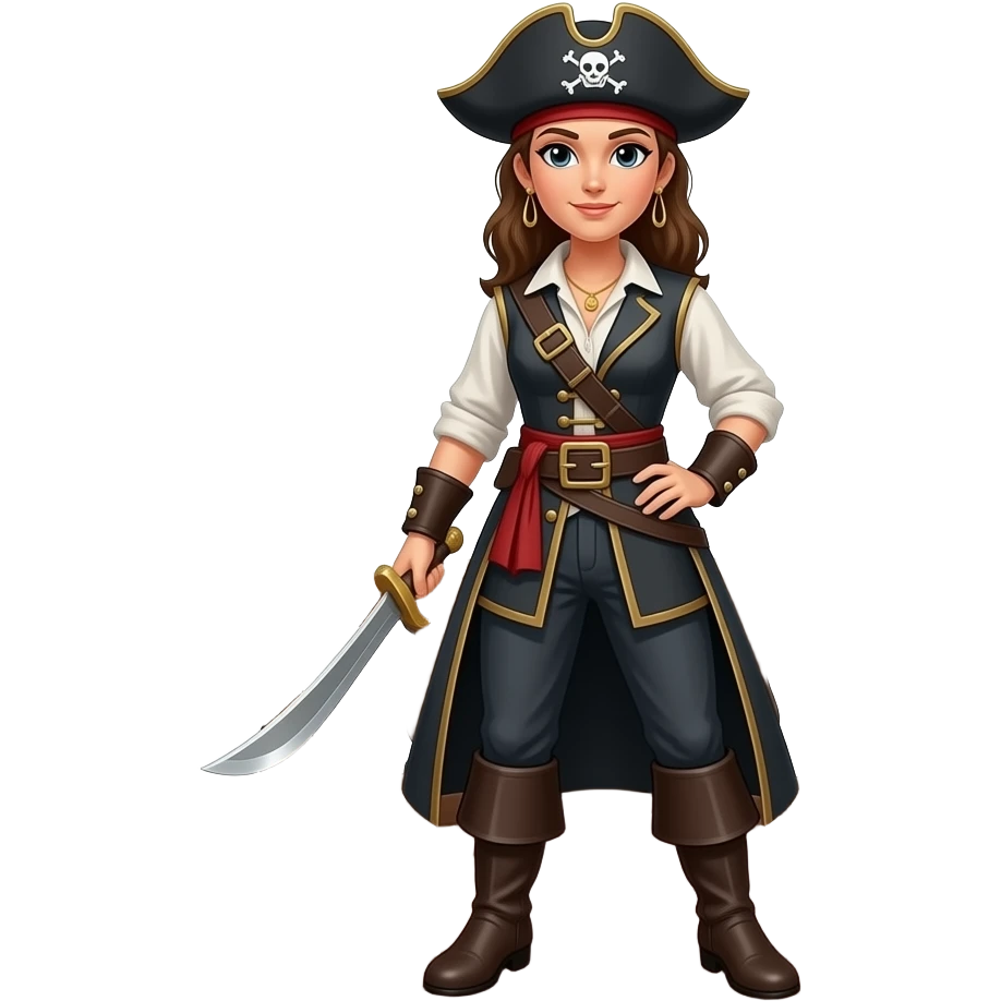 White Female pirate, fullbody, wearing dark gray attire emoji