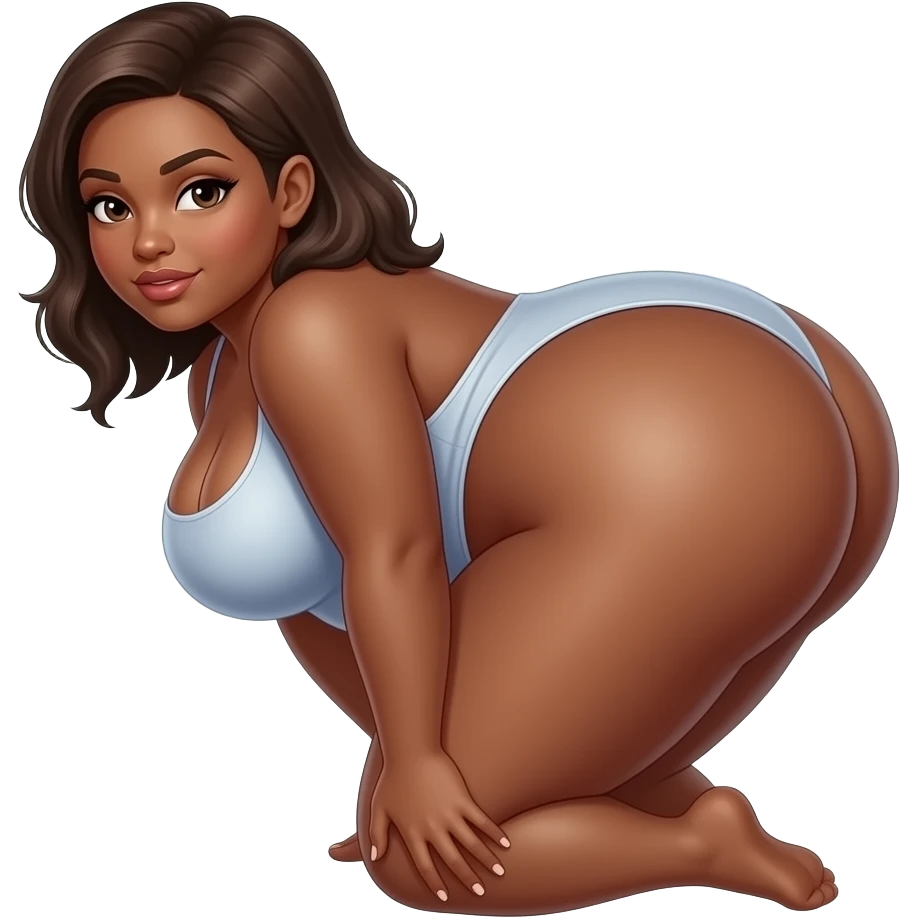 big booty slim thick darkskin woman showing her buttocks bent over with a bubble saying slap my ass emoji