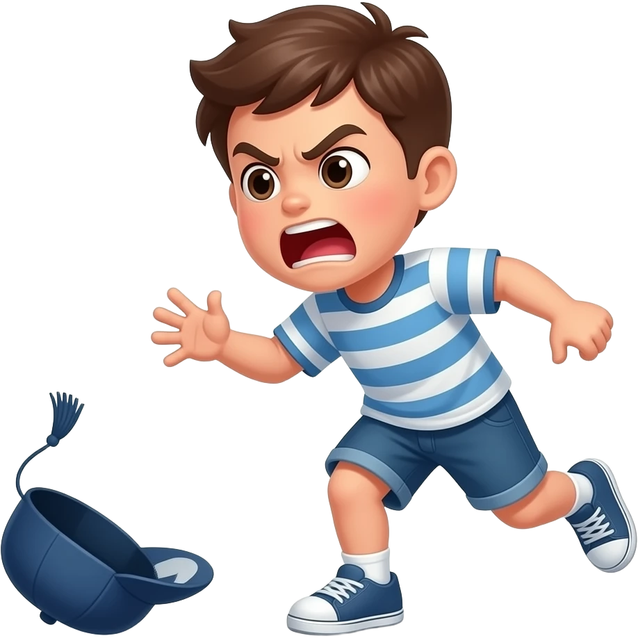 Enfant garçon lance sa casquette par terre, fâché, en criant. Comportement inadéquat emoji