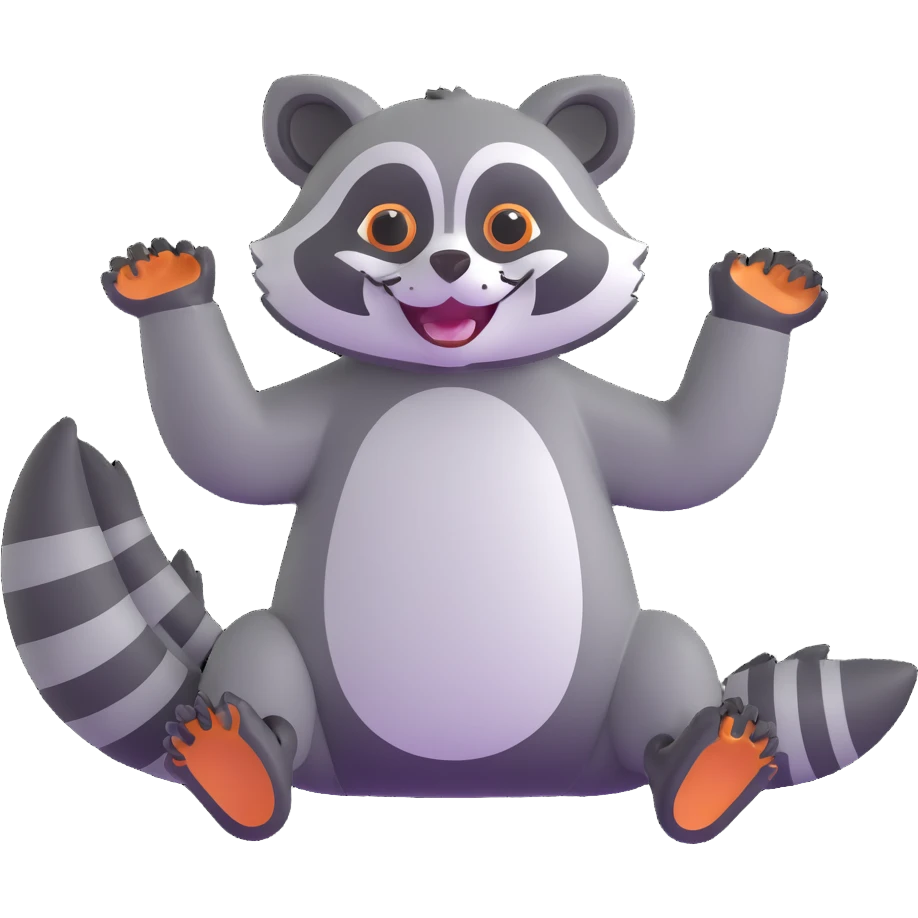 raccoon rolling with laughter, waving both paws, cartoonish emoji