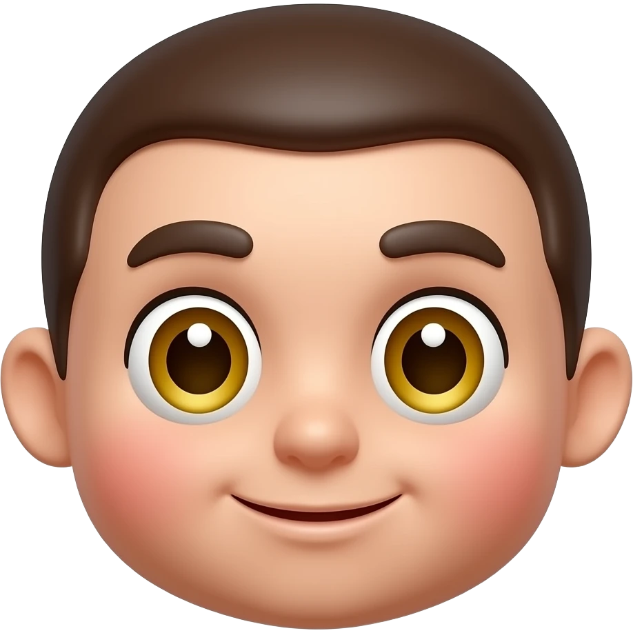 빨간 얼굴의 홍조를 하고 있는 노란 눈알   갈색 동공의 귀여운 만화 입체적 이모티콘 emoji