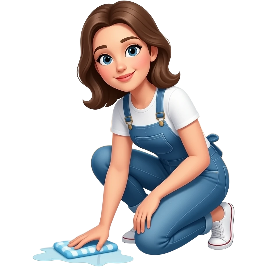 Imagen de una mujer agachada fregando suelo emoji