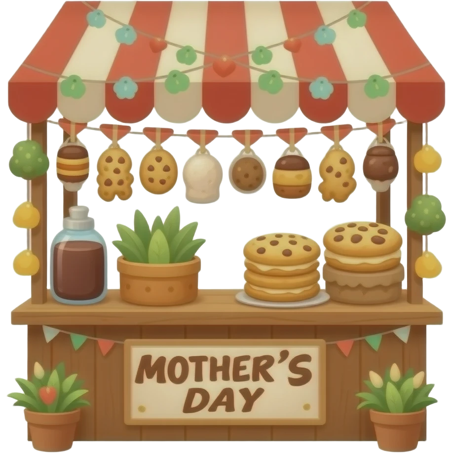 Poster "SteamWorks, celebrates Mothers Day"  "Freshly baked cookie scent in all stalls."  theme. emoji