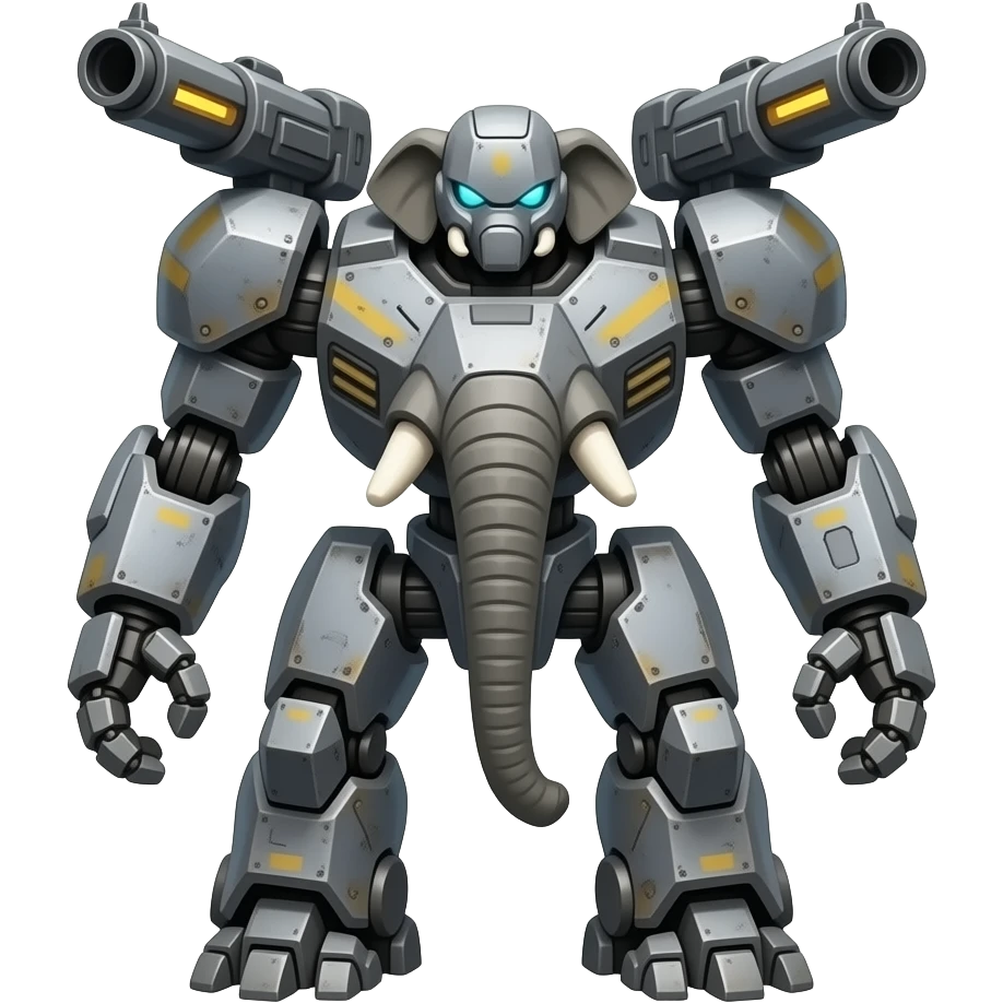 Armored mecha elephant robot killer with  miniguns on its shoulderplates emoji