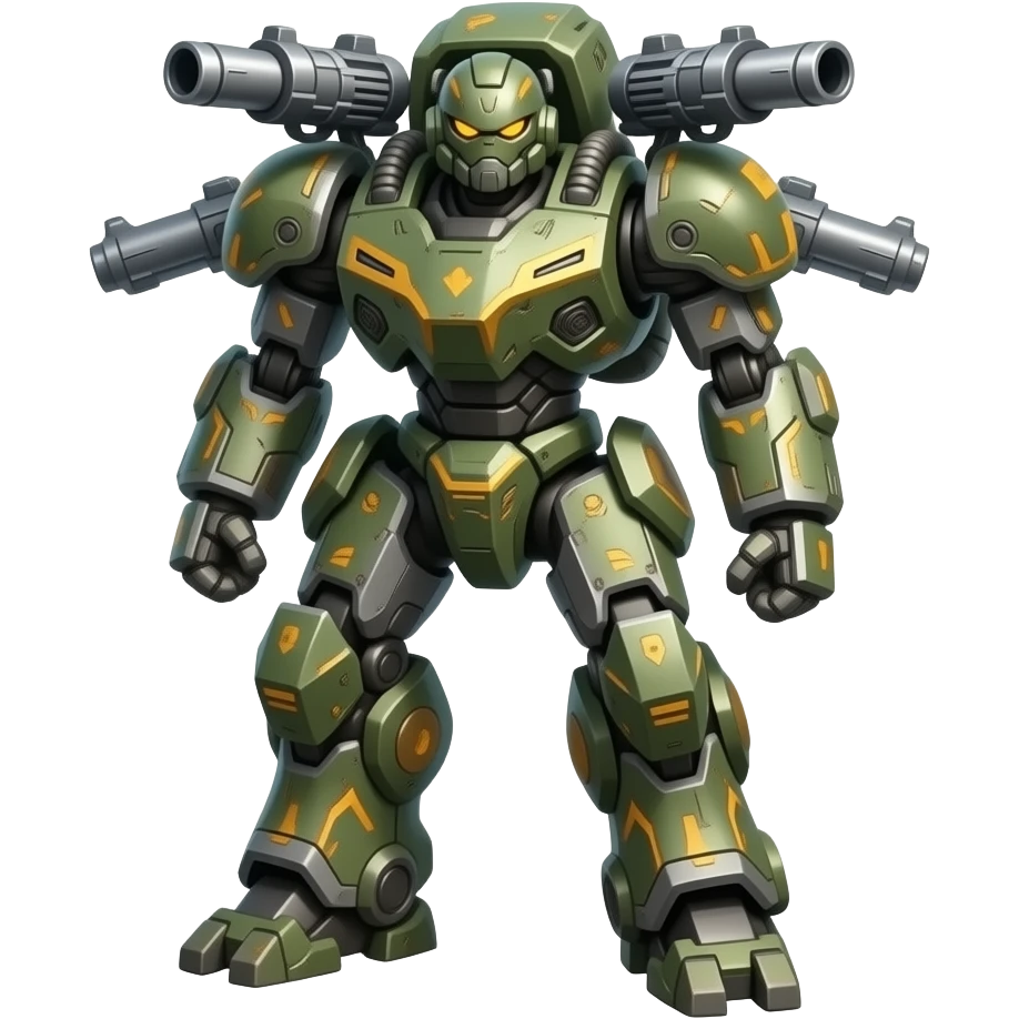 Armored mecha  robot killer with  miniguns on its shoulderplates emoji