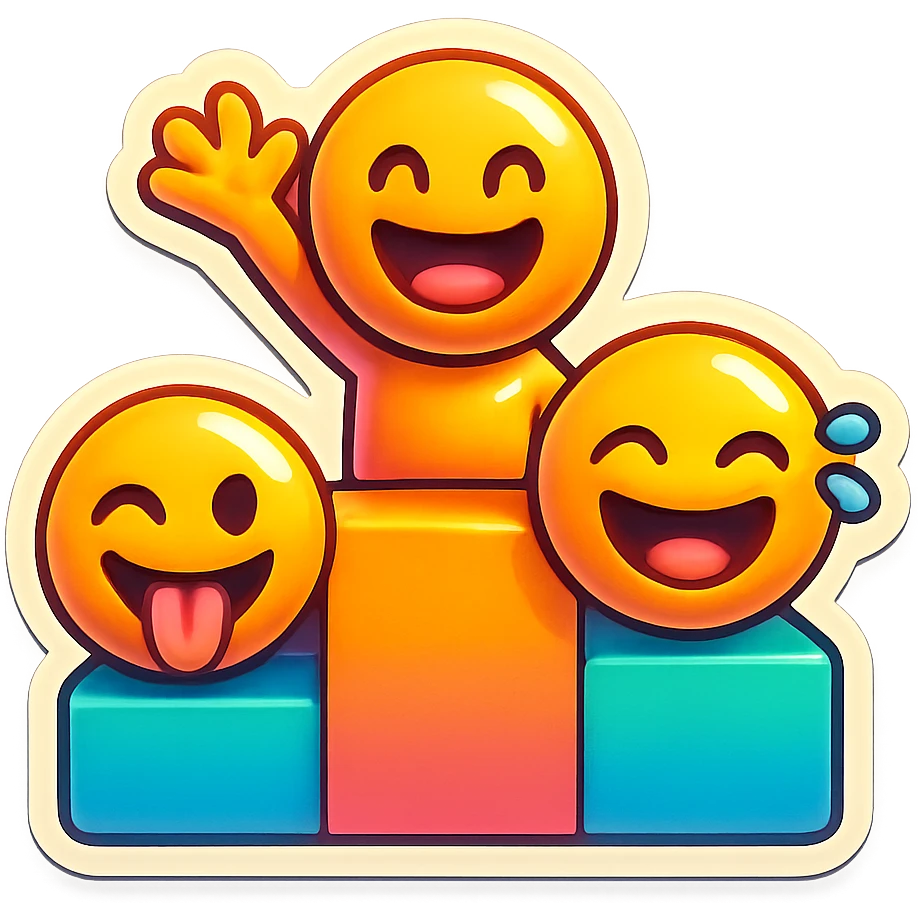 Remove the numbers from the podium. Keep the cheerful emoji style with vibrant colors and playful expressions. emoji
