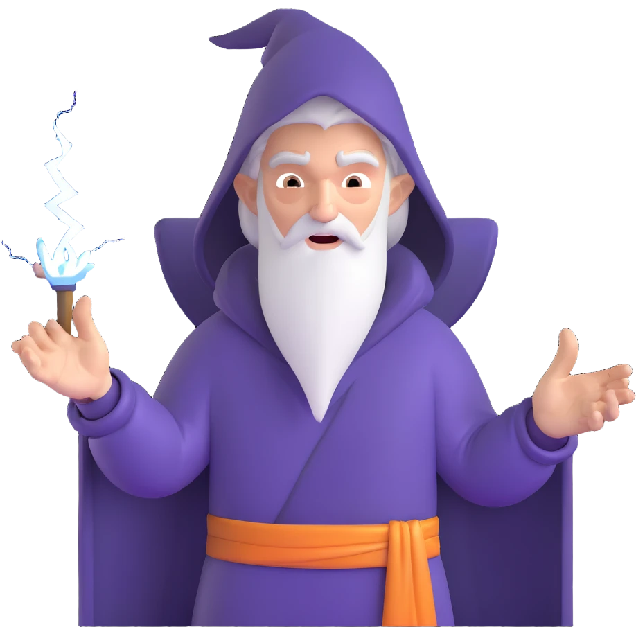 person with open palm hand toward viewer, mage casting spell, wrathful face, lightning in background emoji