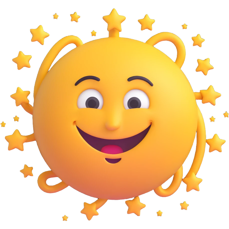 dizzy emoji with spiraling eyes, stars circling its head, and goofy smile, 3D emoji style emoji