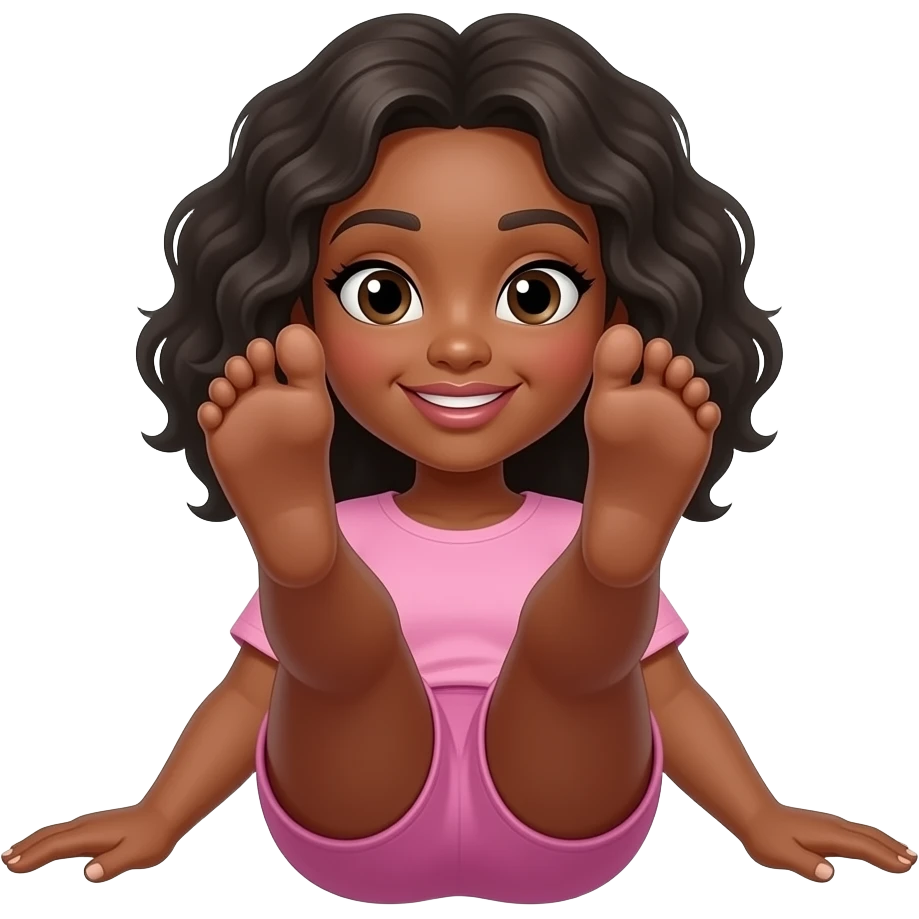 Black woman laying down with legs open and in the air emoji