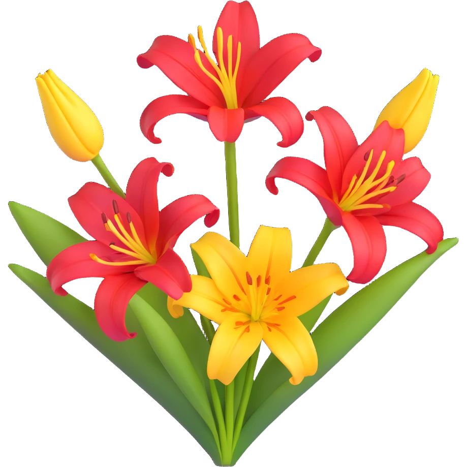 red and yellow lily flower, with a soft shadow emoji