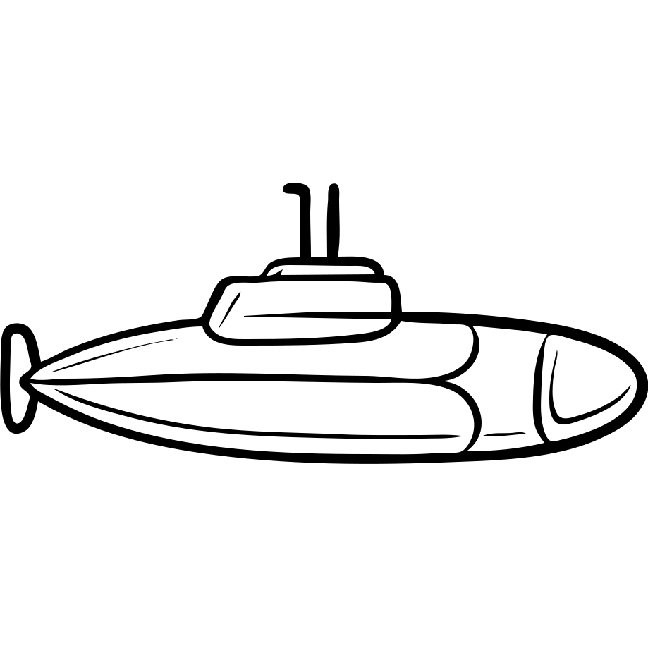 Submarine underwater vessel with periscope, hand drawn style emoji